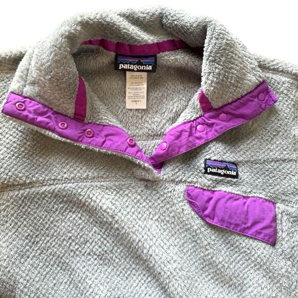 Patagonia Women's Fleece Re-Tool Snap-T Pullover Jacket Gray Purple Trim Small - Picture 5 of 14
